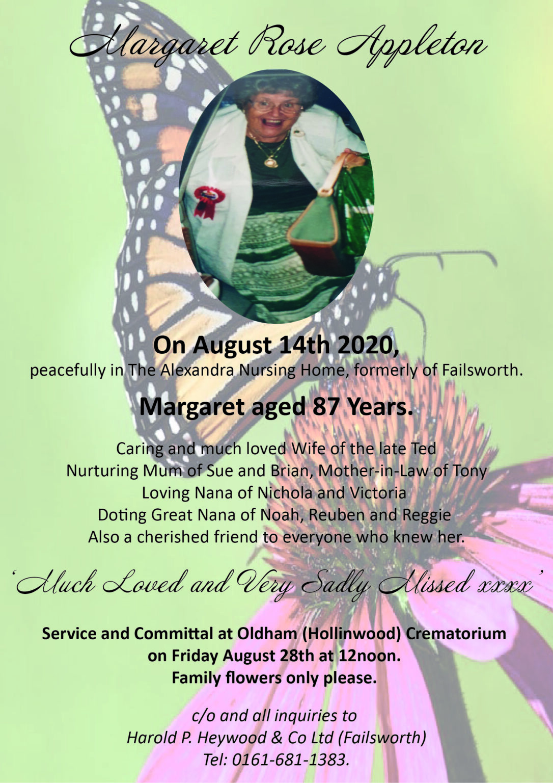 Rose Appleton Margaret Rose Appleton - Oldham Independent Funeral Services