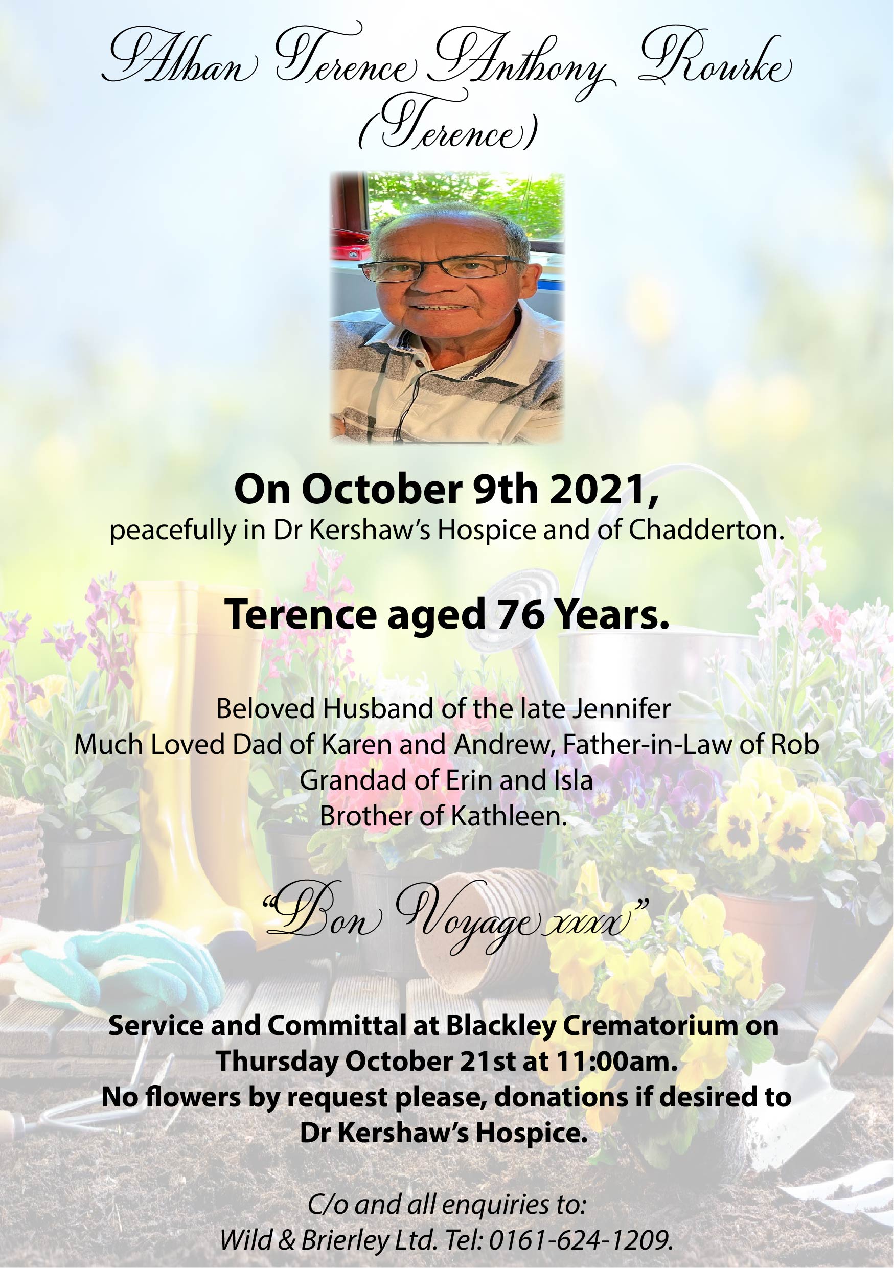Anthony Rourke Alban Terence Anthony Rourke (Terence) - Oldham Independent Funeral ...